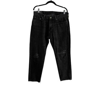 Abercrombie & Fitch Men 31X32 Black Distressed Denim Stretch Langdon Slim Jeans